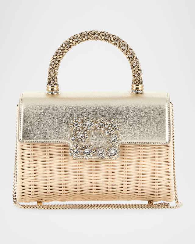 Mini Strass Buckle Wicker Top-Handle Bag
